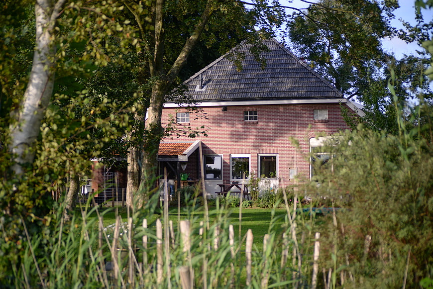 Red Brick House Surrounded by Trees and Garden