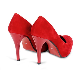 Red Suede High Heels on White Background