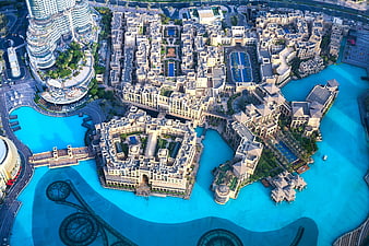 Aerial View of Dubai City Architecture and Water Features