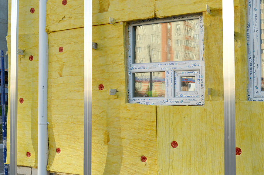 Building Facade Insulation With Mineral Wool And Window Frame
