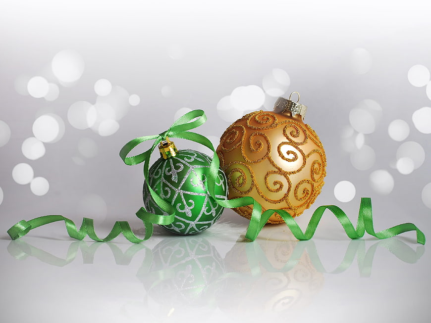 Green and Gold Christmas Ornaments with Ribbon