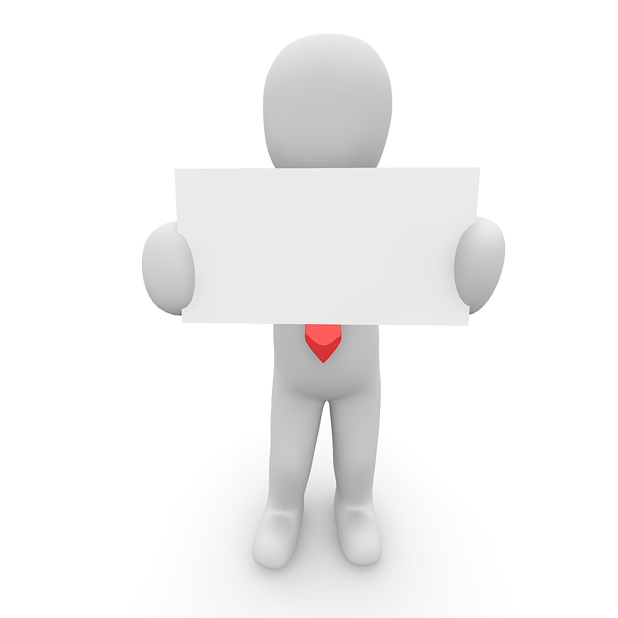 3D Business Man Holding Blank White Sign Board