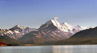 Majestic Snow-Capped Mountain Peak Reflected in Calm Lake