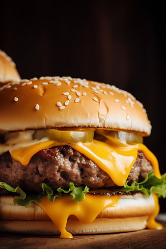 Juicy Cheeseburger with Melted Cheese Close Up