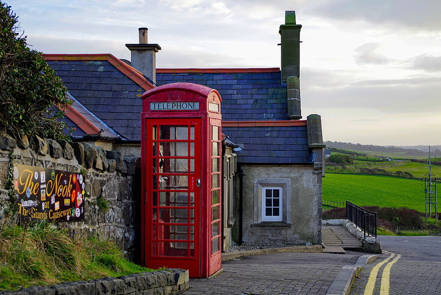 Red Telephone Booth in Rural Northern Ireland Village