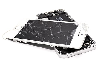 Broken White Smartphone With Cracked Screen And Exposed Internal Battery