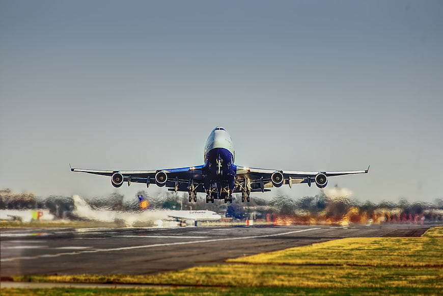 Boeing 747 Airplane Takeoff on Runway