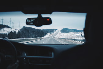 Winter Highway Drive From Car Interior