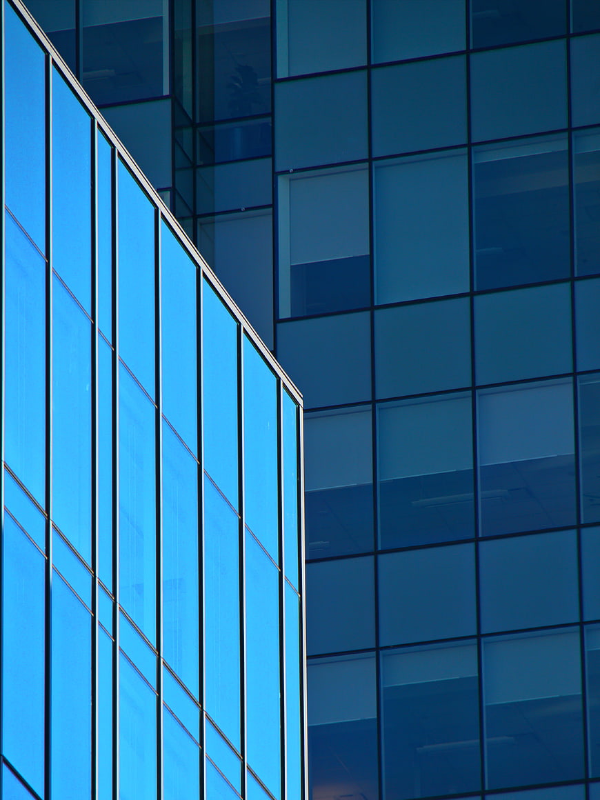 Modern Blue Glass Office Building Facade Architecture