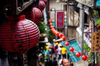 Red Chinese Lantern in Traditional Alleyway