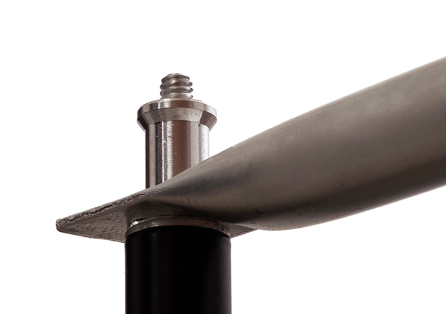 Close-up of metal construction joint with bolt and steel beam