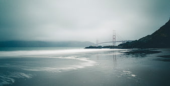 Golden Gate Bridge in Fog from Beach