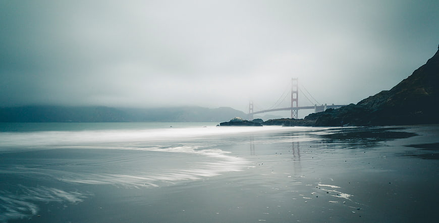Golden Gate Bridge in Fog from Beach
