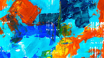 Vibrant Abstract Acrylic Painting with Blue and Orange Textures