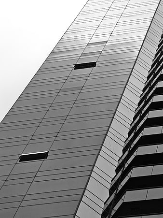 Black and white modern skyscraper architecture perspective