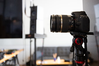 Professional DSLR Camera on Tripod in Studio