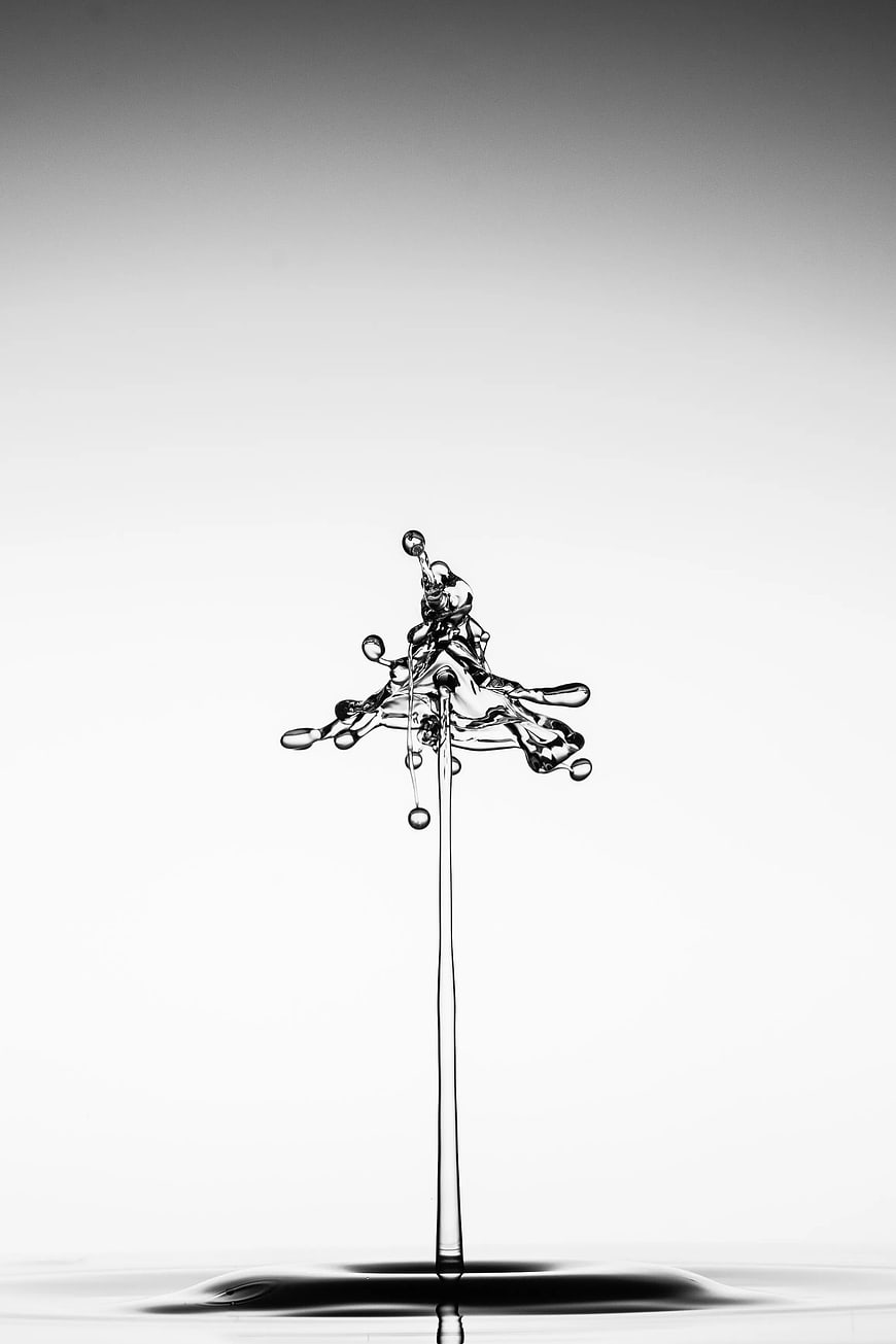 Black and White Water Drop Splash Illustration