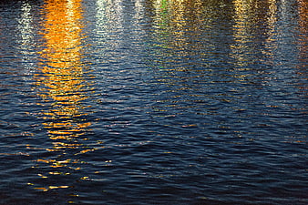 Golden Reflections on Rippling Dark Water Surface