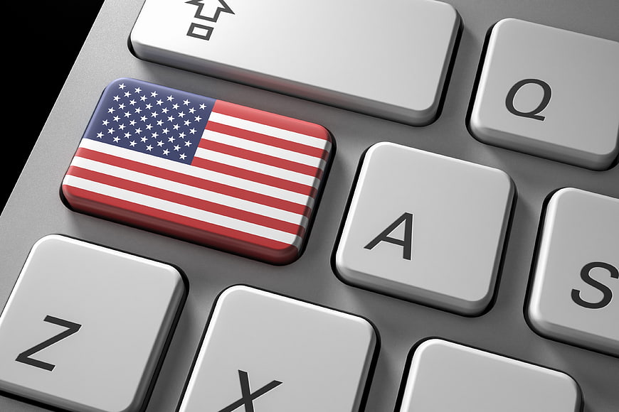 American Flag Key On Computer Keyboard Close Up