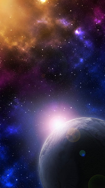 Vibrant Space Planet with Colorful Nebula Background