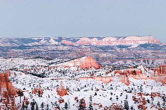 Snowy Red Rock Landscape in Winter Canyon