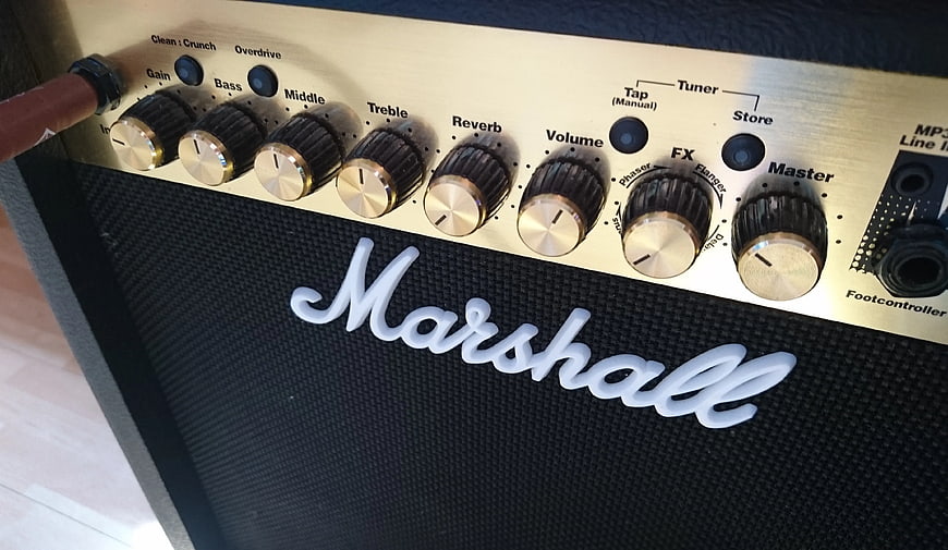 Close-up of Marshall Guitar Amplifier Control Panel