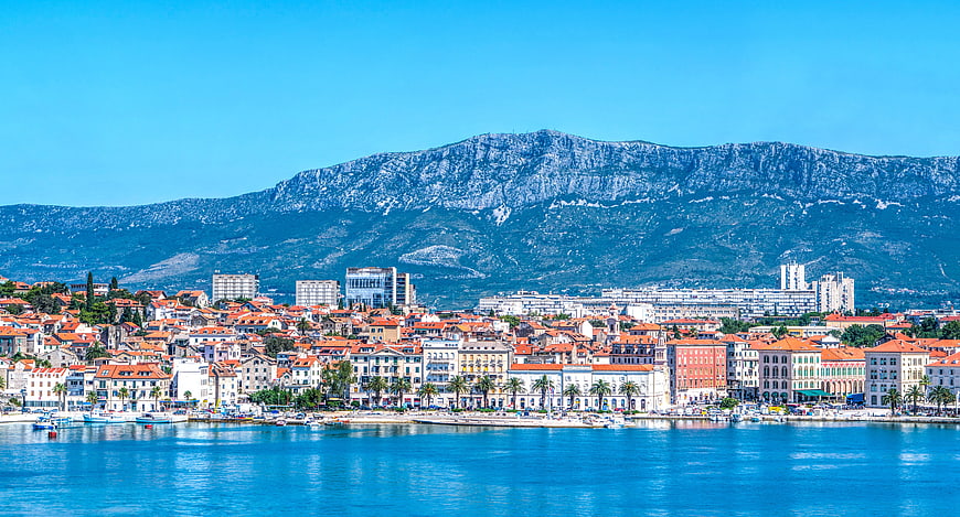 Split Croatia Coastal Cityscape With Mountains And Adriatic Sea