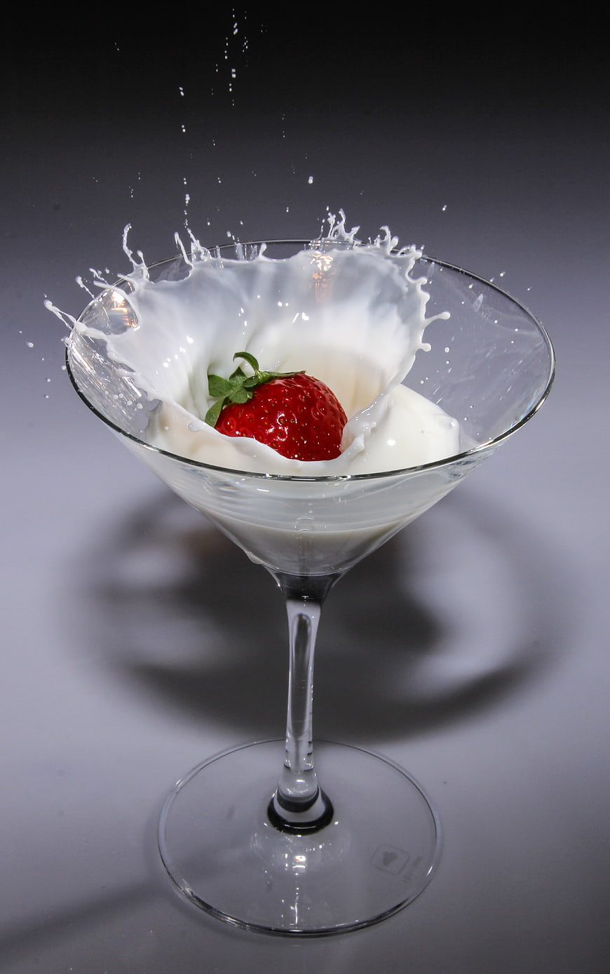 Strawberry Splash in Martini Glass with Milk