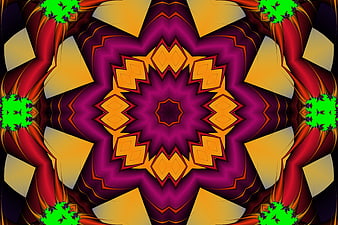 Abstract kaleidoscope pattern with vibrant purple and orange symmetry