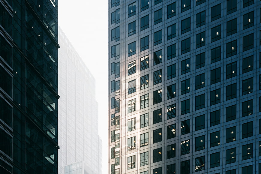 Modern Glass Skyscrapers with Blue Tinted Windows