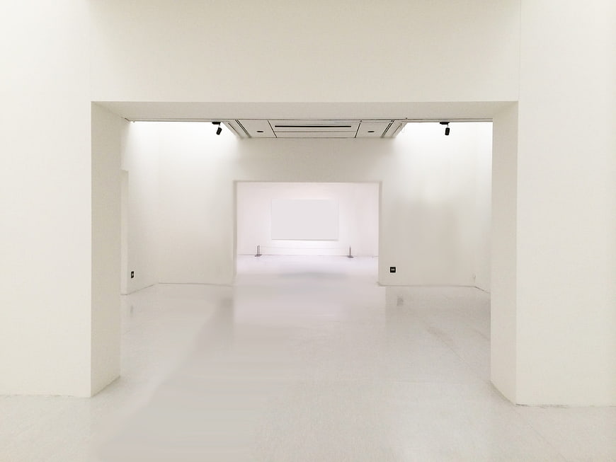 Minimalist White Gallery Interior With Symmetrical Perspective