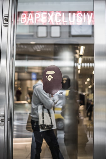 BAPE Exclusive Storefront with Ape Head Logo on Glass