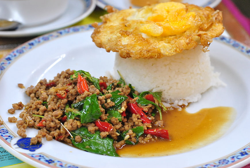 Thai Minced Pork Basil Stir-Fry with Rice and Fried Egg
