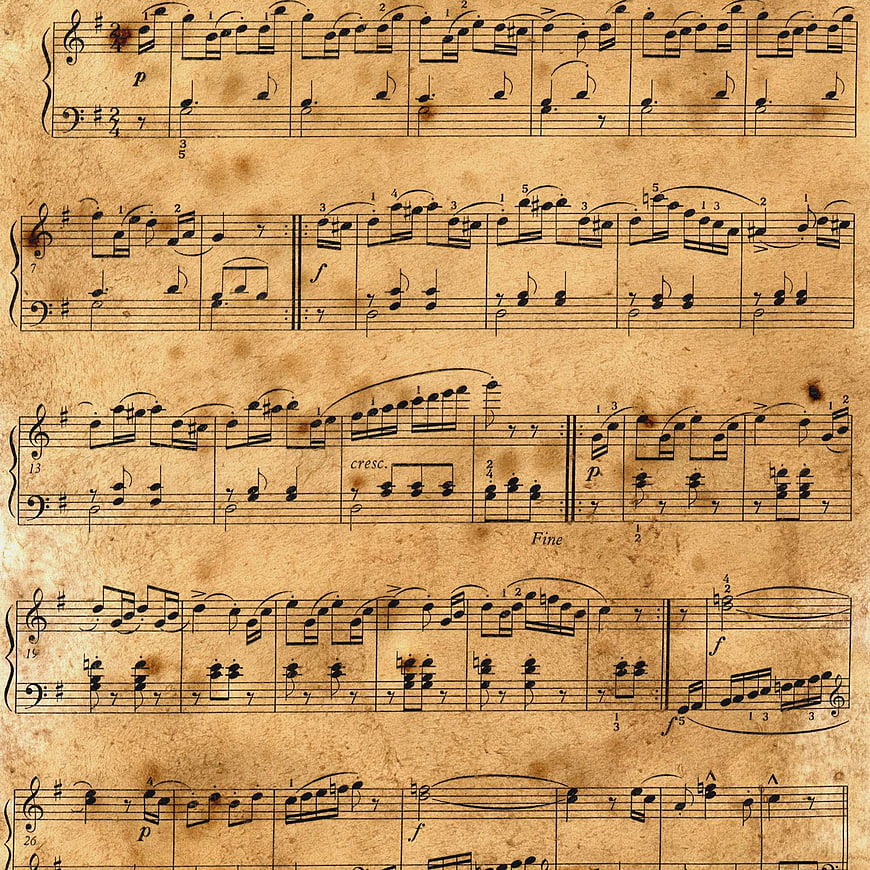 Vintage Piano Sheet Music Score On Aged Textured Paper
