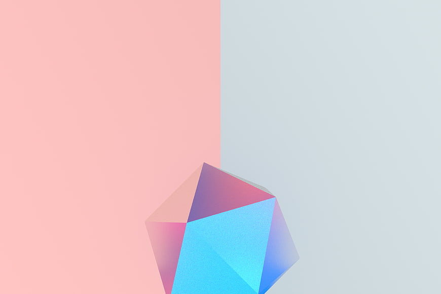 Abstract Geometric Crystal on Pastel Pink and Blue Background