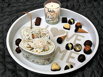 Valentine's Day Chocolate Gift Arrangement With Candle And Heart Box