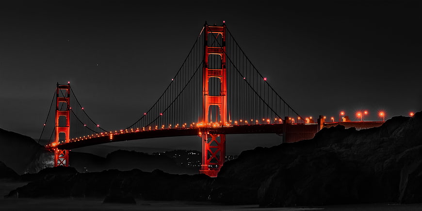 Golden Gate Bridge Illuminated at Night in San Francisco