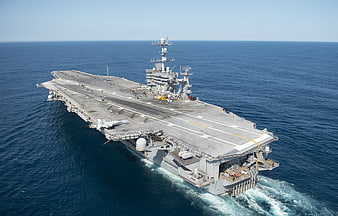 Aerial view of USS Harry S. Truman aircraft carrier at sea