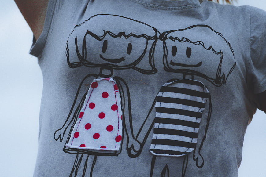 Custom T-Shirt with Stitched Doodle Couple Illustration