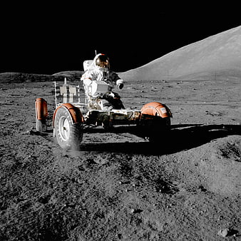 Astronaut Driving Lunar Roving Vehicle on Moon Surface