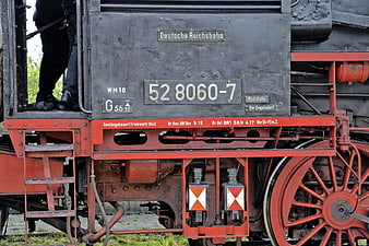 Close-up of vintage German steam locomotive details