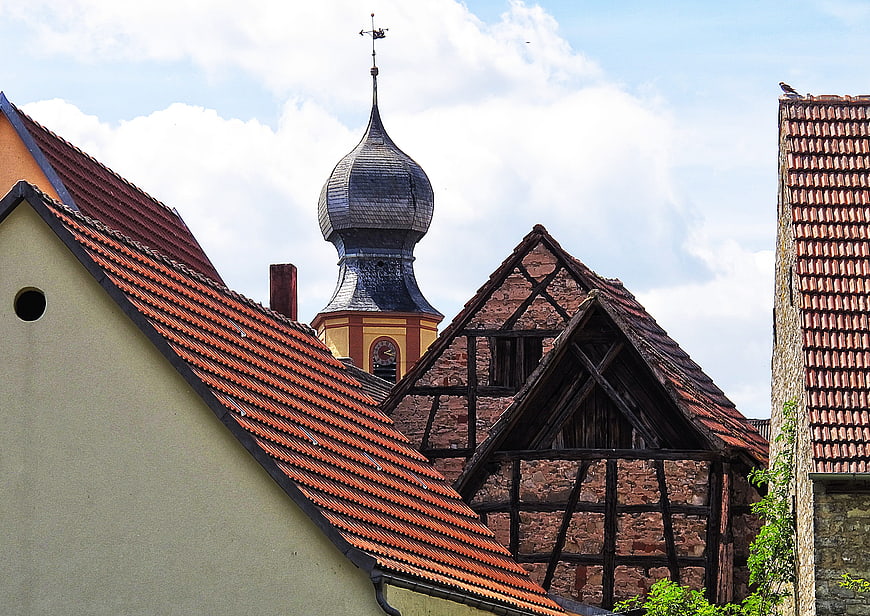 Traditional European Village Roofs and Church Onion Dome