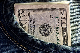 Fifty Dollar Bill In Denim Pocket Close Up