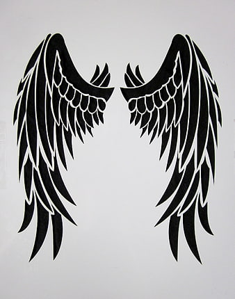 Black Tribal Angel Wings Stencil Template on White Background