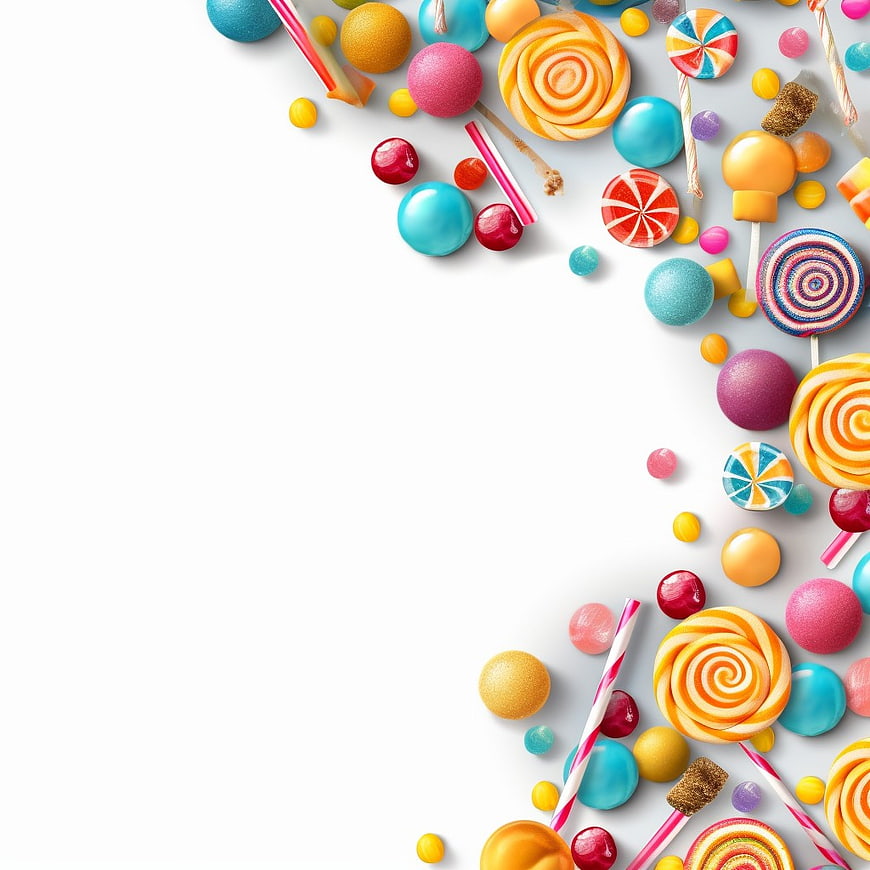 Colorful Candy Border on White Background