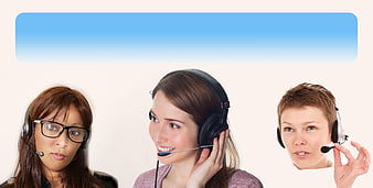 Three female customer support agents wearing headsets