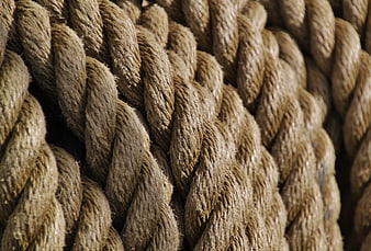 Close-up texture of thick twisted brown rope