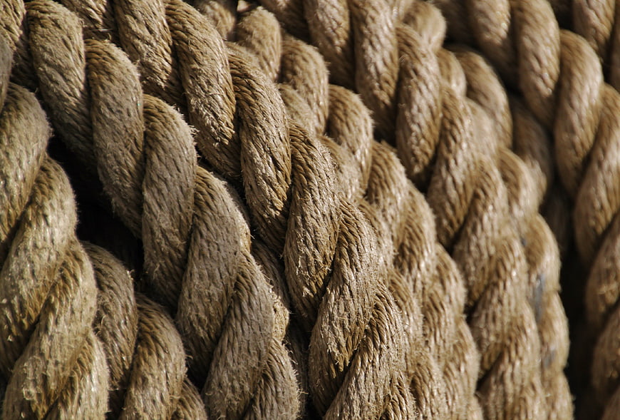 Close-up texture of thick twisted brown rope