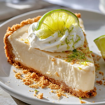 Creamy Key Lime Pie Slice with Whipped Cream and Zest