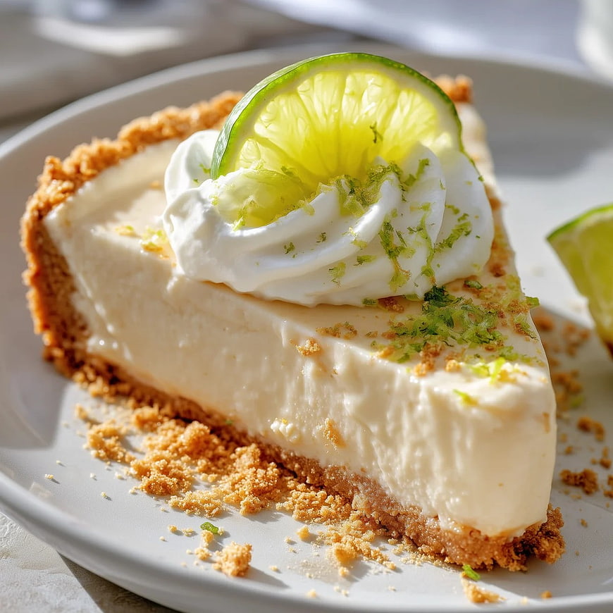 Creamy Key Lime Pie Slice with Whipped Cream and Zest